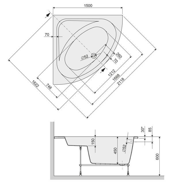 Wanna narożna Modawave 150 x 150 Sanplast