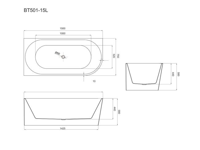 Wanna wolnostojąca BT501-15L W/O Bravat