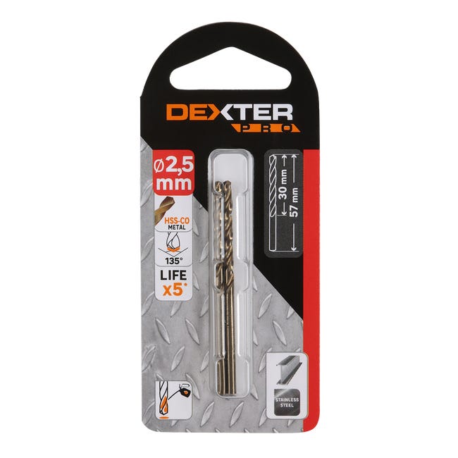 Wiertło do metalu HSS COBALT 2.5 / 57 mm 2 szt. DEXTER PRO