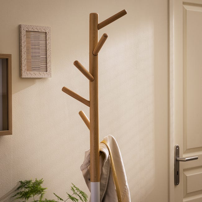 Wieszak na ubrania stojący Esencio biały/drewno Spaceo