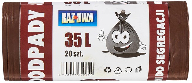 Worki na śmieci BIOODPADY 35 l 20 szt. brązowe MALWO