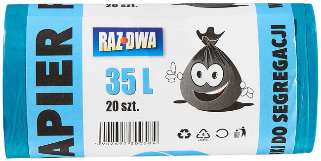 Worki na śmieci PAPIER 35 l 20 szt. niebieskie MALWO