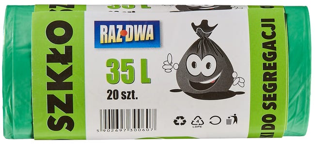 Worki na śmieci SZKŁO 35 l 20 szt. zielone MALWO