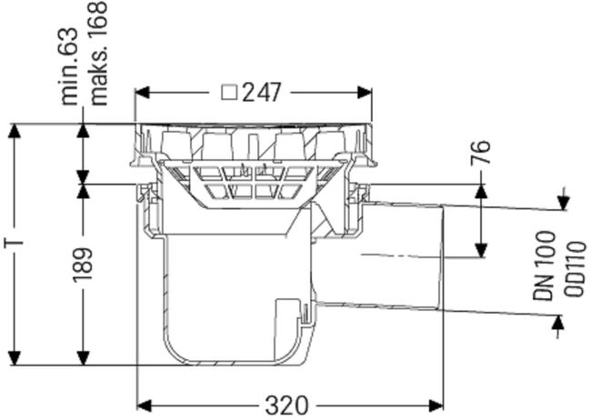 Wpust parkingowy Ecoguss poziomy DN100 KESSEL
