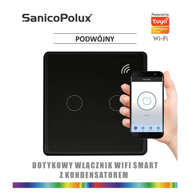 Włącznik podwójny WiFi TUYA Smart Home czarny POLUX