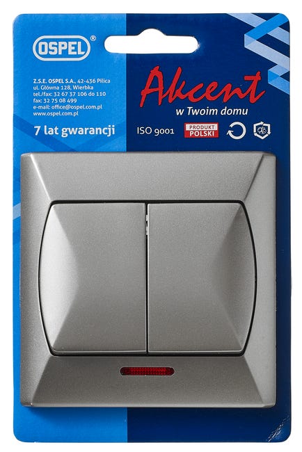 Włącznik podwójny z podświetleniem AKCENT Satyna OSPEL