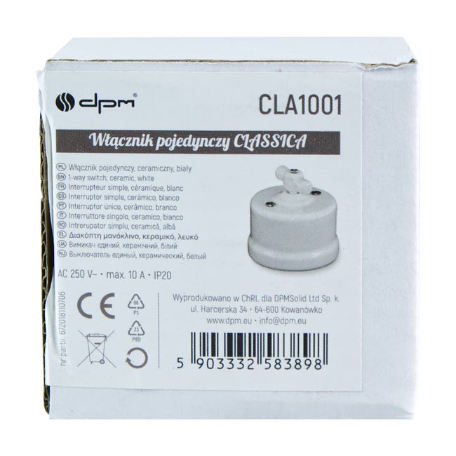 Włącznik pojedynczy CLA1001 Biały