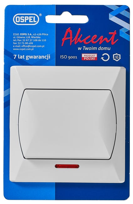 Włącznik pojedynczy z podświetleniem AKCENT Biały OSPEL