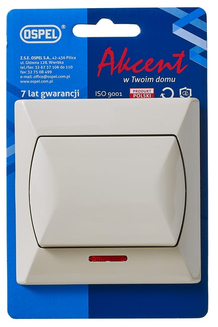 Włącznik pojedynczy z podświetleniem AKCENT Krem OSPEL