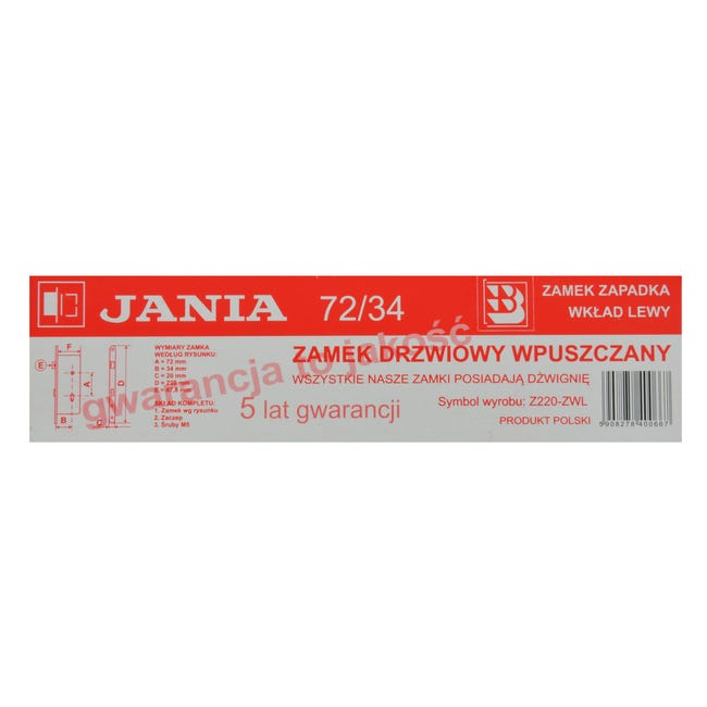 Zamek wpuszczany 72/34 Y lewy Jania