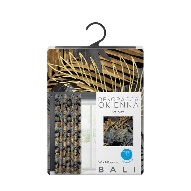 Zasłona Bali czarno-żółta 140 x 250 cm na przelotkach
