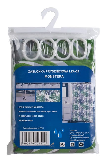 Zasłonka prysznicowa Monstera 180 X 200 cm Evg Trade