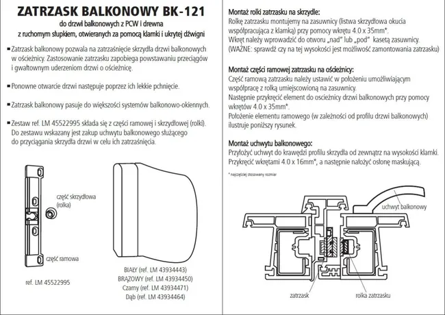 Zatrzask drzwi balkonowych z ruchomym słupkiem BK-121 Winkhaus