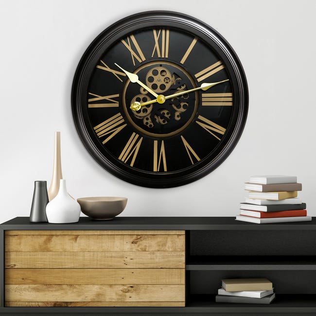 Zegar ścienny 12 śr. 64 cm czarno-złoty