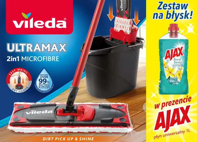 Zestaw do mycia podłóg Ultramax Box VILEDA + płyn Ajax