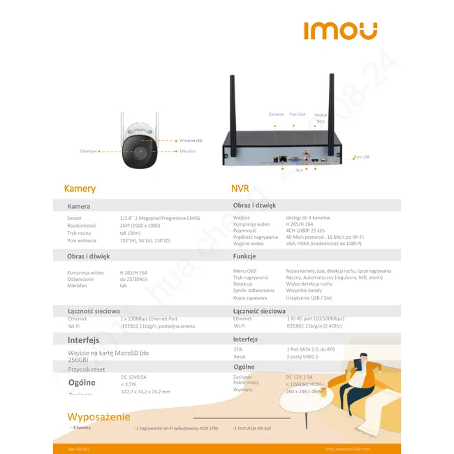 Zestaw do wideomonitoringu KIT/NVR1104HS-W-S2/4-F22 IMOU