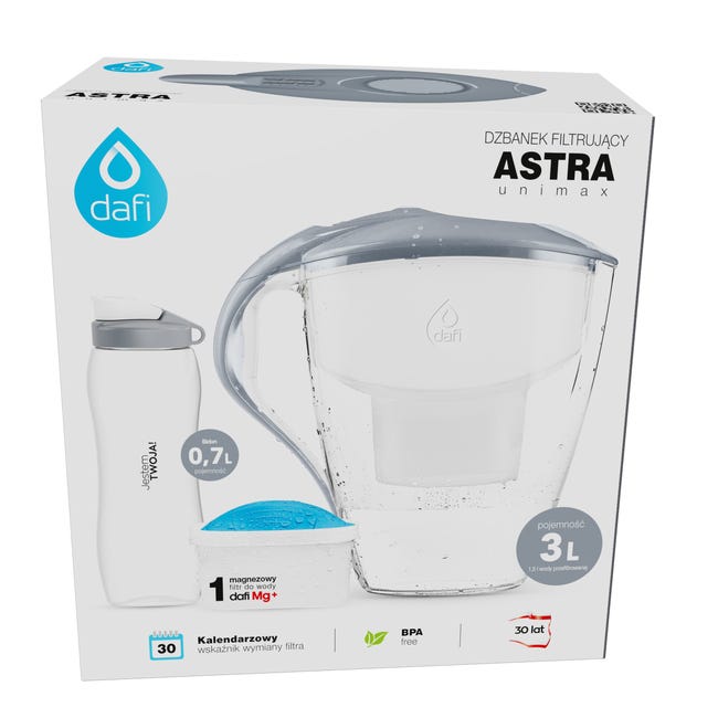 Zestaw dzbanek filtrujący Astra 3 l/1.5 l + filtr Unimax Mg + butelka filtrująca Dafi