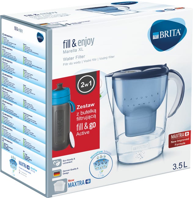 Zestaw dzbanek filtrujący Marella XL 3.5 l/2 l + butelka filtrująca 0.6 l Fill&Go Active Brita