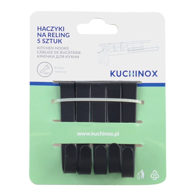 Zestaw haczyków na reling EKH710A czarny 5 szt. Kuchinox