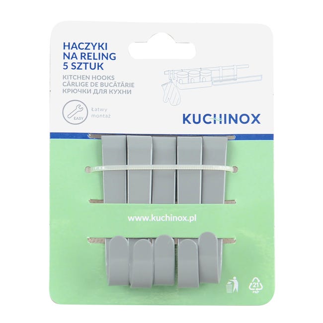 Zestaw haczyków na reling EKH910A szary 5 szt. Kuchinox