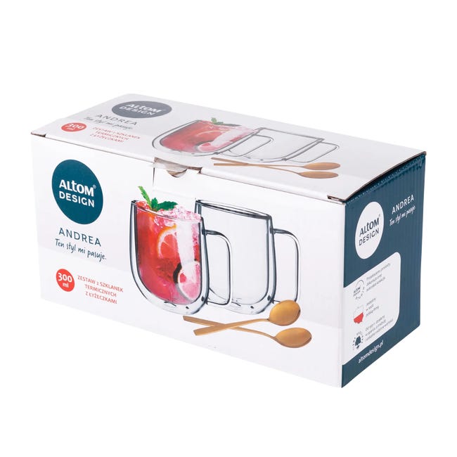Zestaw kubków termicznych Andrea 300 ml + złote łyżeczki 2 szt. Altom Design