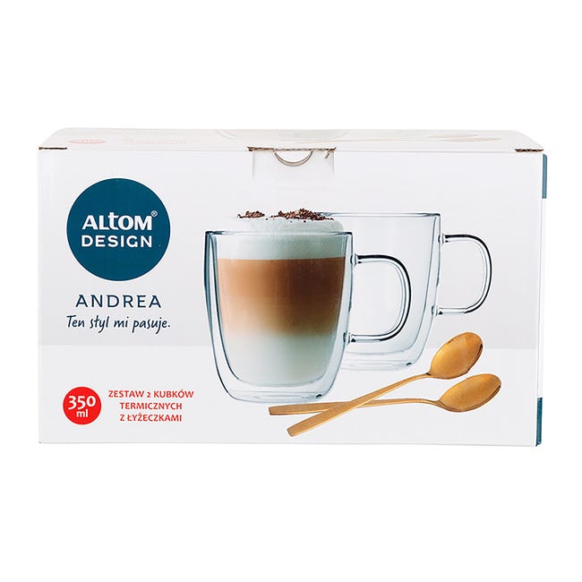 Zestaw kubków termicznych Andrea 350 ml + złote łyżeczki 2 szt. Altom Design