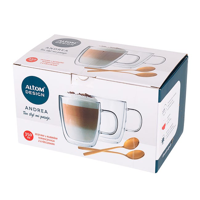 Zestaw kubków termicznych Andrea 350 ml + złote łyżeczki 2 szt. Altom Design