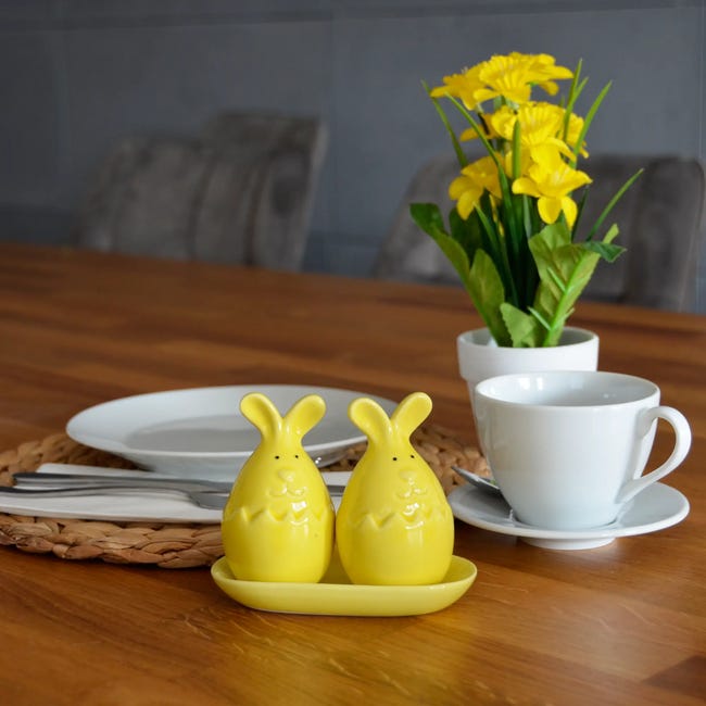 Zestaw na przyprawy sól i pieprz 3 elementy żółty ceramiczny
