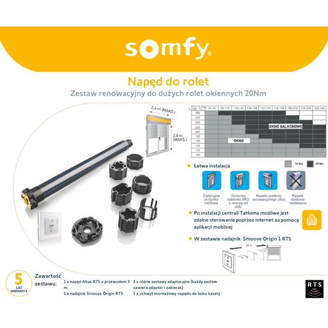 Zestaw napęd do rolet 20 Nm SOMFY