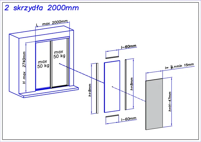 Zestaw okuć do drzwi przesuwnych Omega 2 skrzydła dł. 200 cm Spaceo