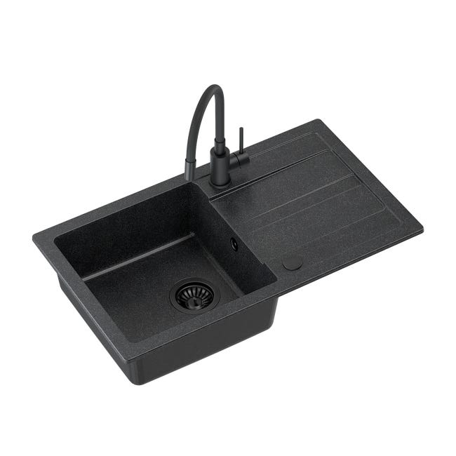 Zlewozmywak granitowy z baterią Family Quadron