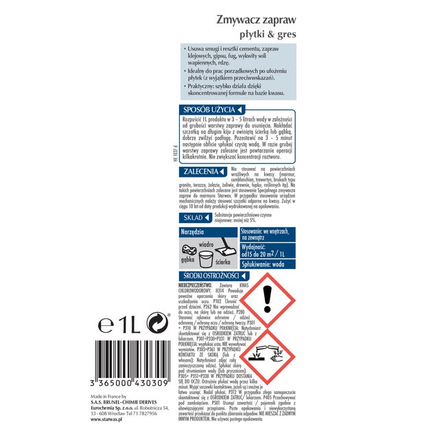 Zmywacz zaprawy cementowej 1 l STARWAX