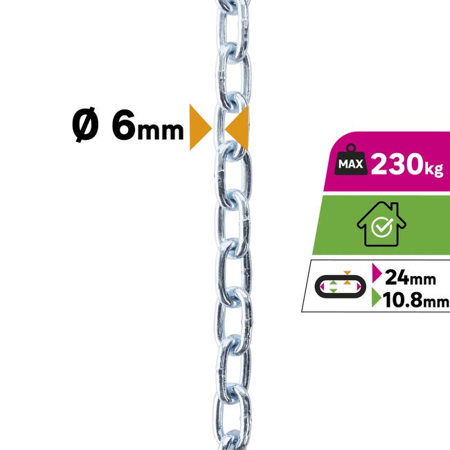 Łańcuch krótkoogniwowy 6 mm x 2.5 m 230 kg spawany ocynk