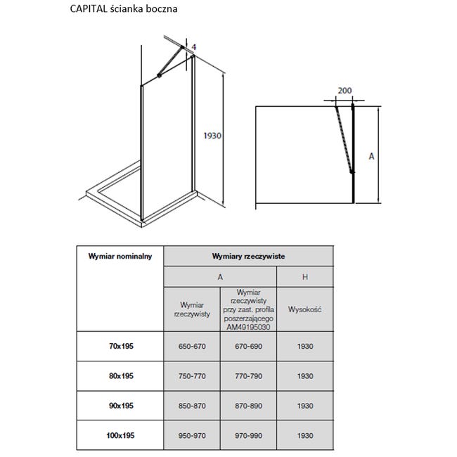 Ścianka boczna Capital 80 x 195 Roca
