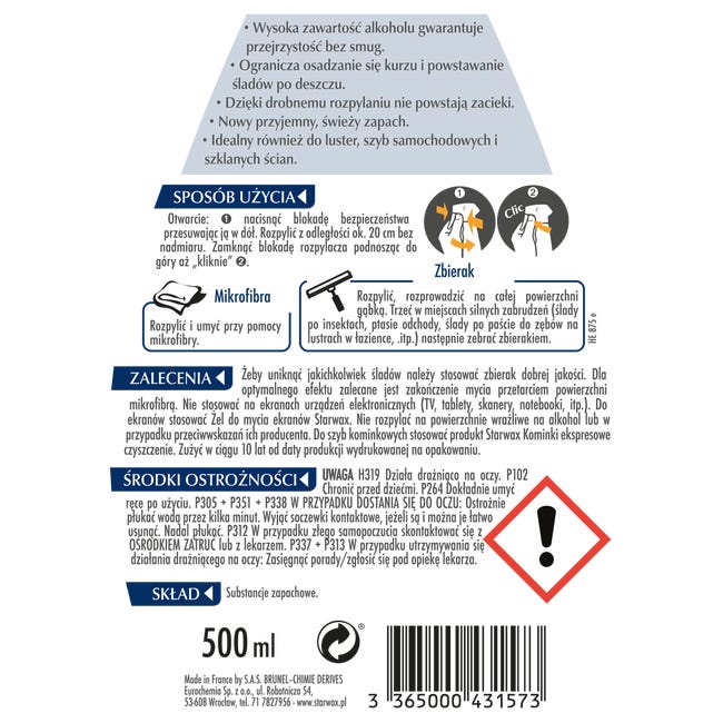 Środek czyszczący SZYBY płyn na alkoholu 0.5 l STARWAX