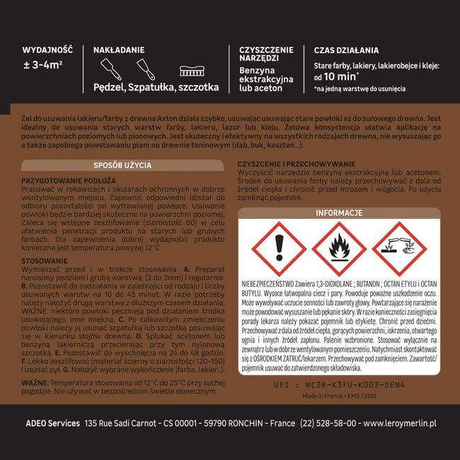 Środek do usuwania farby z drewna 1 l Axton