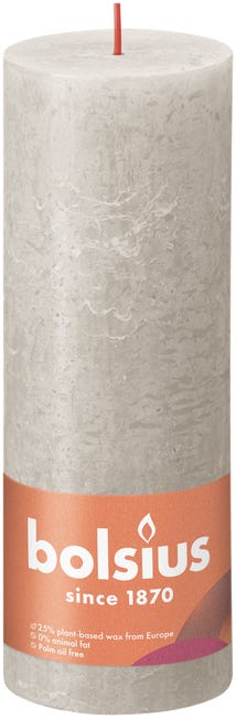 Świeca pieńkowa Rustic Shine szara wys. 19 cm Bolsius