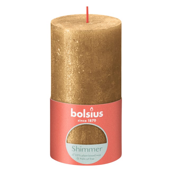 Świeca pieńkowa Rustic Shine złota wys. 13 cm Bolsius