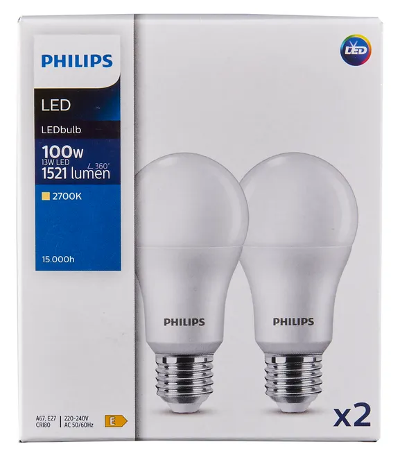Żarówka LED 2 szt. E27 13 W = 100 W 1521 lm Ciepła biel Philips Ecofit