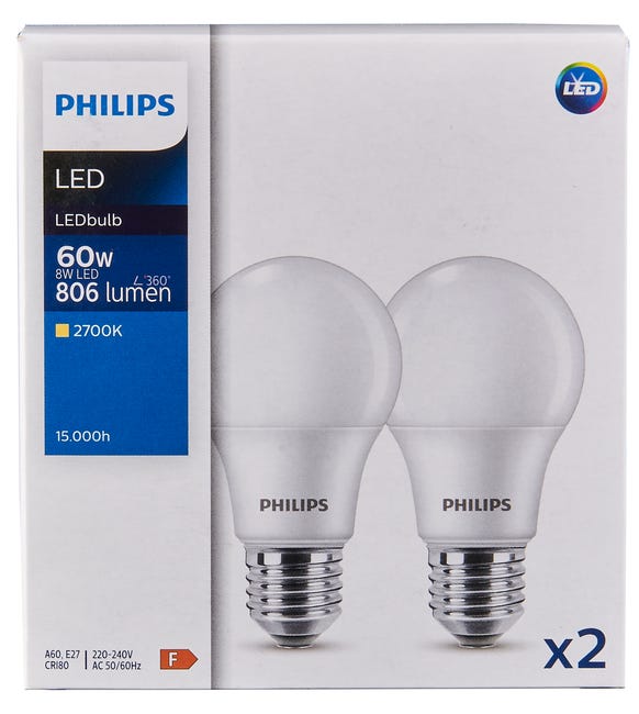 Żarówka LED 2 szt. E27 8 W = 60 W 806 lm Ciepła biel Philips Ecofit