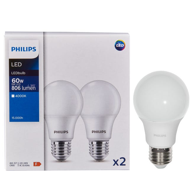 Żarówka LED 2 szt. E27 8 W = 60 W 806 lm Neutralna biel Philips Ecofit