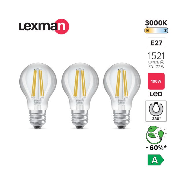 Żarówka LED 3 szt. E27 7,2 W 1521 lm Ciepła biel Lexman