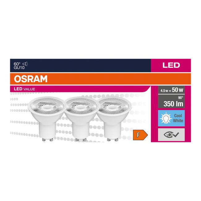 Żarówka LED 3 szt. GU10 4,5 W = 50 W 350 lm Neutralna biel Osram