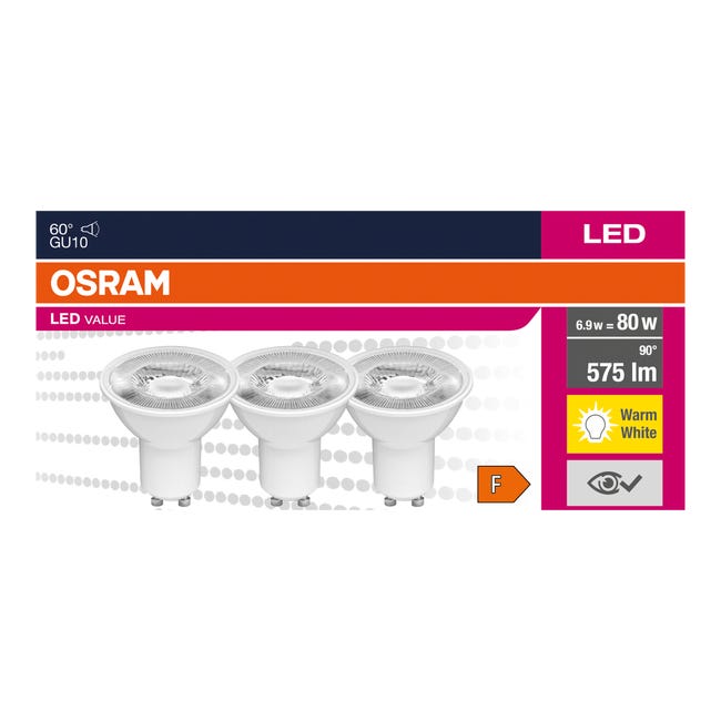Żarówka LED 3 szt. GU10 6,9 W = 80 W 575 lm Ciepła biel Osram