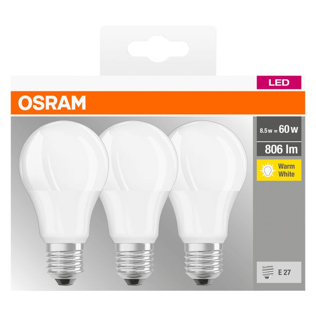 Żarówka LED 3 szt. LED E27 8.5 W = 60 W 806 lm Ciepła OSRAM