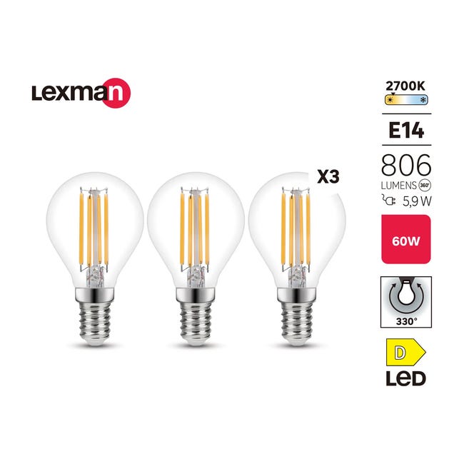 Żarówka LED E14 3 szt. 5,9W 806 lm Ciepła biel Lexman