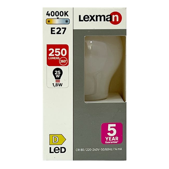 Żarówka LED E27 1,8 W = 25 W 250 lm Neutralna biel Lexman