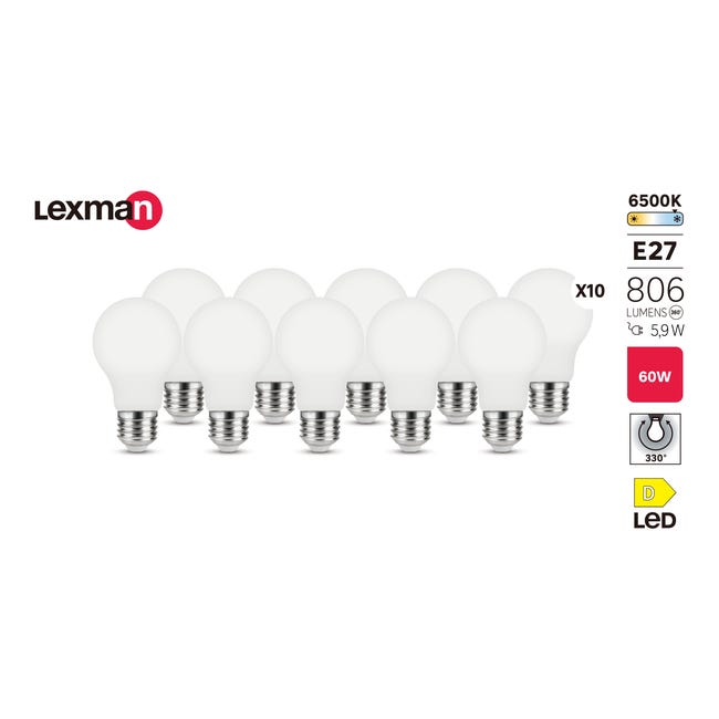 Żarówka LED E27 10 szt. 5,9 W 806 lm Zimna biel Lexman