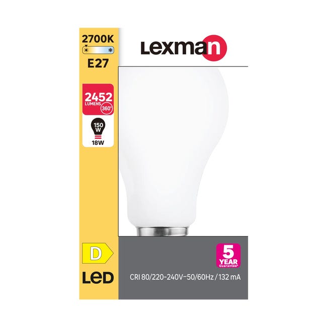 Żarówka LED E27 18 W = 150 W 2452 lm Ciepła biel Lexman