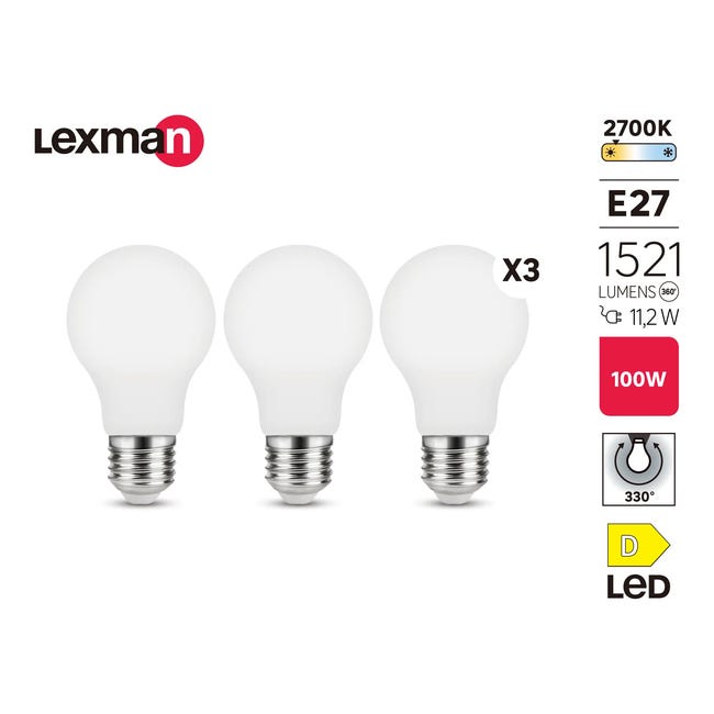 Żarówka LED E27 3 szt. 11,2 W 1521 lm Ciepła biel Lexman